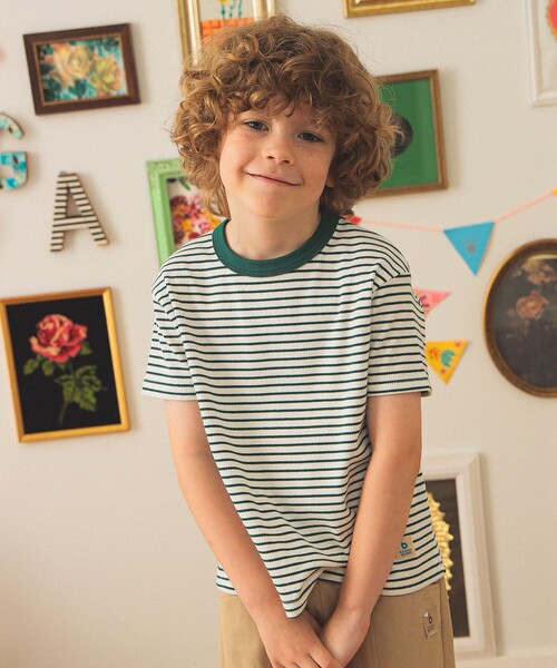 こども ビームス(コドモビームス)の「テレコ ボーダー ショートスリーブ Tシャツ 2025FW(90~140cm)(Tシャツ/カットソー・キッズ・レッド/グリーン・90/100/110/120/130/140)」の2枚目の写真