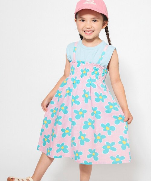 BREEZE（ブリーズ）の「【WEB限定/リンク/ジュニア対応】POP総柄2WAYワンピース（ワンピース・キッズ・ピンク/グリーン/イエロー/ベージュ・140/120/100/90）」の4枚目の写真