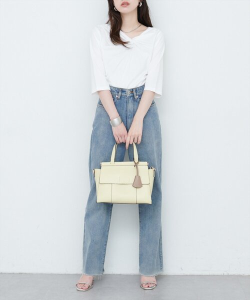 natural couture(ナチュラルクチュール)の「【sherbet line】接触冷感 選べる袖丈ねじりTシャツ(Tシャツ/カットソー・レディース・ピンク系その他/イエロー/オフホワイト/ブルー/ブラック・FREE/フリ-)」の10枚目の写真