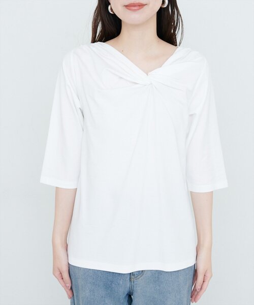 natural couture(ナチュラルクチュール)の「【sherbet line】接触冷感 選べる袖丈ねじりTシャツ(Tシャツ/カットソー・レディース・ピンク系その他/イエロー/オフホワイト/ブルー/ブラック・FREE/フリ-)」の15枚目の写真