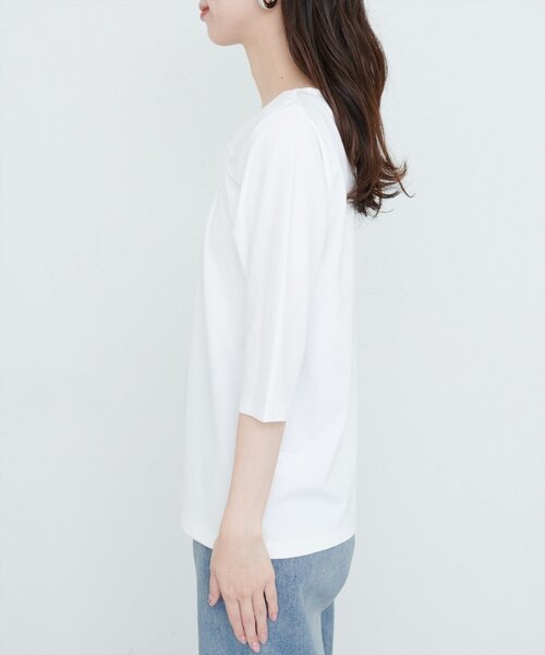 natural couture(ナチュラルクチュール)の「【sherbet line】接触冷感 選べる袖丈ねじりTシャツ(Tシャツ/カットソー・レディース・ピンク系その他/イエロー/オフホワイト/ブルー/ブラック・FREE/フリ-)」の16枚目の写真