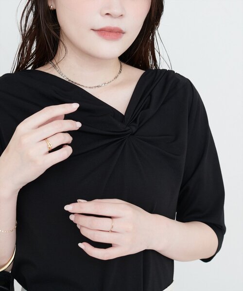 natural couture(ナチュラルクチュール)の「【sherbet line】接触冷感 選べる袖丈ねじりTシャツ(Tシャツ/カットソー・レディース・ピンク系その他/イエロー/オフホワイト/ブルー/ブラック・FREE/フリ-)」の21枚目の写真