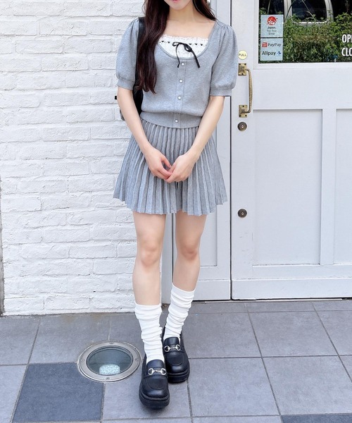 INGNI（イング）の「【WEB限定】レイヤード風ニット＋スカパン／セットアップ（セットアップ・レディース・杢グレー/ブラック/ベージュ・M）」の6枚目の写真