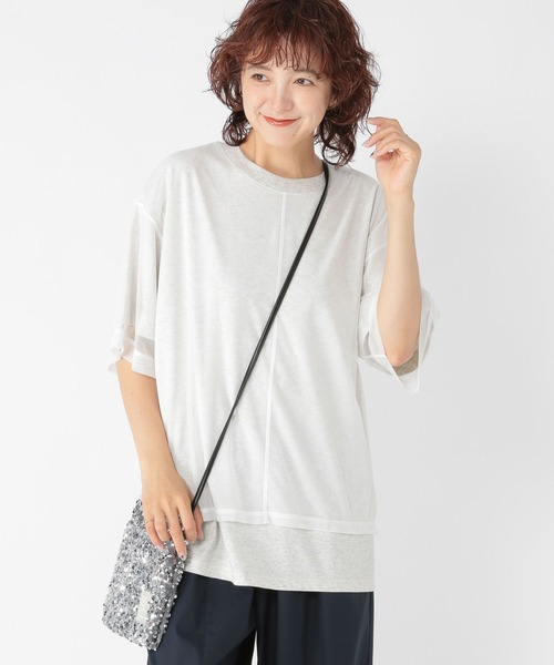 セール】メッシュドッキングチュニックプルオーバー（Tシャツ