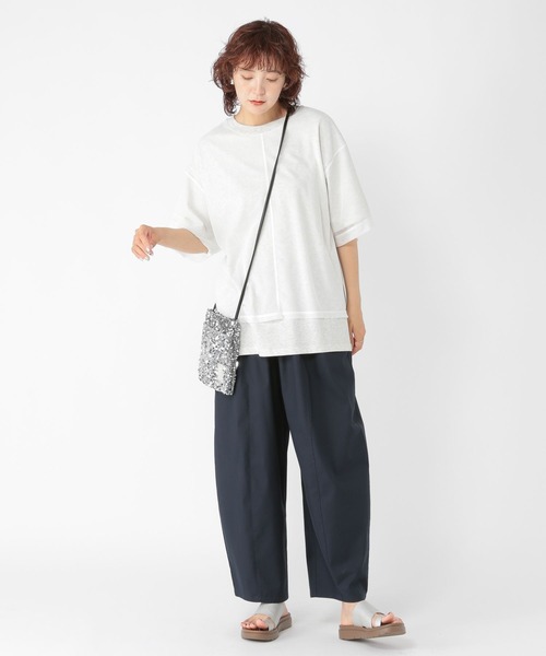 専用✿studio CLIP✿リネン混✿プルオーバーカットソー セール】メッシュドッキングチュニックプルオーバー（Tシャツ