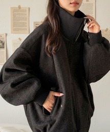 Java(ジャバ)の《JaVaジャバコラボ》デイリーに輝く一着! 襟リブニットメルトン比翼ブルゾン オーバーサイズ(ブルゾン)