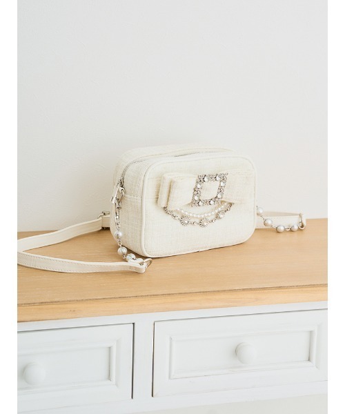 お嬢さんツイードリボンビジューショルダーバッグ（ショルダーバッグ