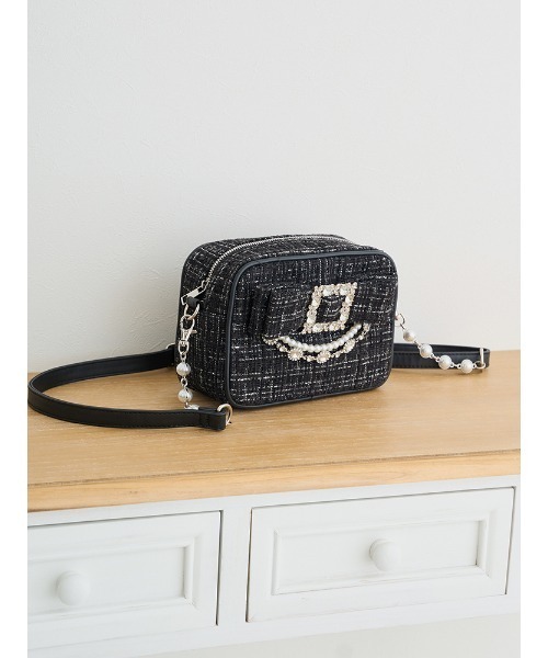 お嬢さんツイードリボンビジューショルダーバッグ（ショルダーバッグ