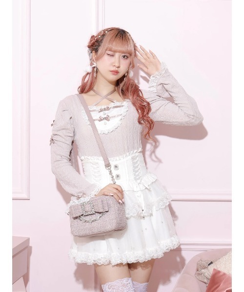 NOEMIE（ノエミー）の「お嬢さんツイードリボンビジューショルダーバッグ（ショルダーバッグ・レディース・ホワイト/ブラック/ピンク/サックスブルー・ONE SIZE）」の19枚目の写真
