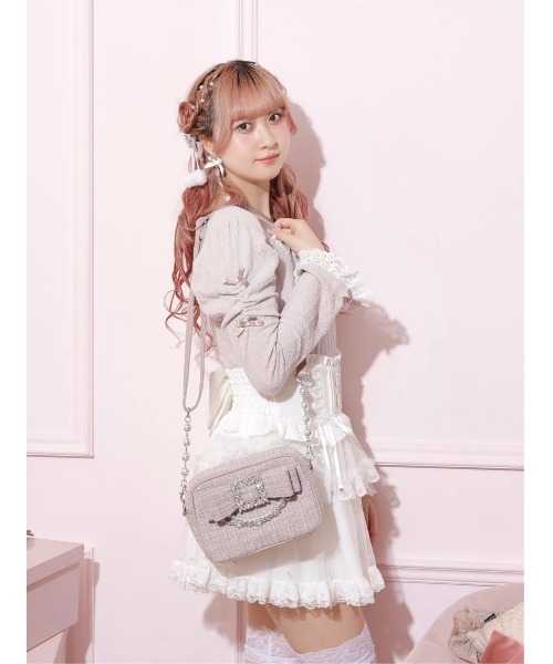 お嬢さんツイードリボンビジューショルダーバッグ（ショルダー