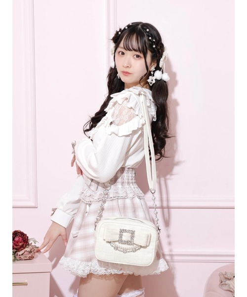 NOEMIE（ノエミー）の「お嬢さんツイードリボンビジューショルダーバッグ（ショルダーバッグ・レディース・ホワイト/ブラック/ピンク/サックスブルー・ONE SIZE）」の16枚目の写真