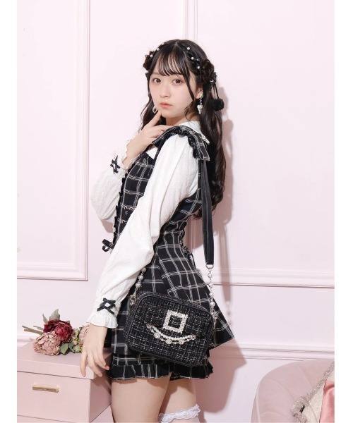 NOEMIE（ノエミー）の「お嬢さんツイードリボンビジューショルダーバッグ（ショルダーバッグ・レディース・ホワイト/ブラック/ピンク/サックスブルー・ONE SIZE）」の14枚目の写真