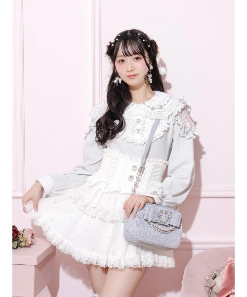 NOEMIE（ノエミー）の「お嬢さんツイードリボンビジューショルダーバッグ（ショルダーバッグ・レディース・ホワイト/ブラック/ピンク/サックスブルー・ONE SIZE）」の13枚目の写真