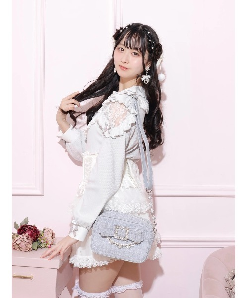 NOEMIE（ノエミー）の「お嬢さんツイードリボンビジューショルダーバッグ（ショルダーバッグ・レディース・ホワイト/ブラック/ピンク/サックスブルー・ONE SIZE）」の12枚目の写真