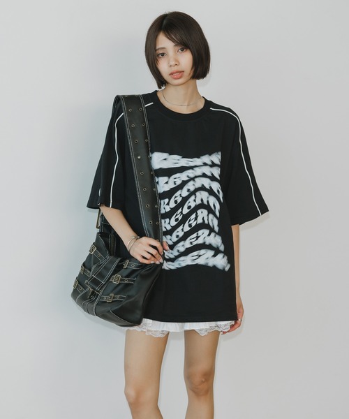 BLANK　（ブランク）の「Distortion Logo Tee/ディストーション ロゴ Tシャツ（Tシャツ/カットソー・レディース・ブラック/ピンク・FREE）」の19枚目の写真