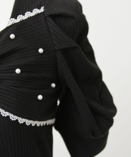 DearMyLove（ディアマイラブ）の「パールリボンリブトップス（Tシャツ/カットソー・レディース・ブラック/ホワイト/サックスブルー/ベビーピンク・MEDIUM/LARGE/LL/3L）」の22枚目の写真