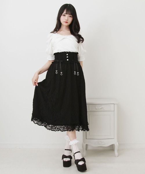 DearMyLove（ディアマイラブ）の「パールリボンリブトップス（Tシャツ/カットソー・レディース・ブラック/ホワイト/サックスブルー/ベビーピンク・MEDIUM/LARGE/LL/3L）」の6枚目の写真