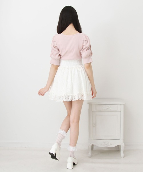 DearMyLove（ディアマイラブ）の「パールリボンリブトップス（Tシャツ/カットソー・レディース・ブラック/ホワイト/サックスブルー/ベビーピンク・MEDIUM/LARGE/LL/3L）」の12枚目の写真