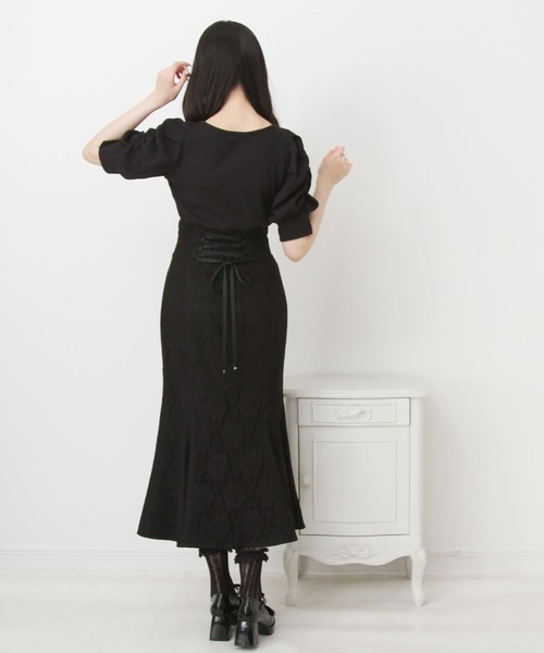 DearMyLove（ディアマイラブ）の「パールリボンリブトップス（Tシャツ/カットソー・レディース・ブラック/ホワイト/サックスブルー/ベビーピンク・MEDIUM/LARGE/LL/3L）」の14枚目の写真