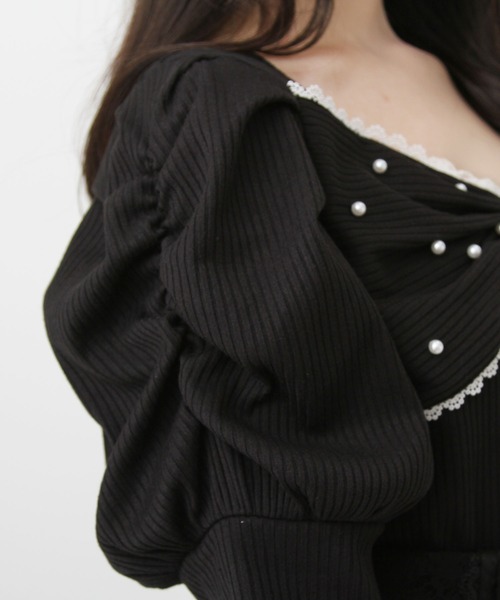 DearMyLove（ディアマイラブ）の「パールリボンリブトップス（Tシャツ/カットソー・レディース・ブラック/ホワイト/サックスブルー/ベビーピンク・MEDIUM/LARGE/LL/3L）」の17枚目の写真