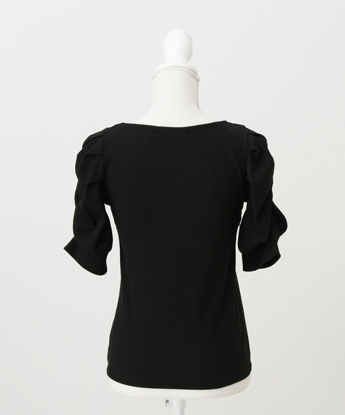 DearMyLove（ディアマイラブ）の「パールリボンリブトップス（Tシャツ/カットソー・レディース・ブラック/ホワイト/サックスブルー/ベビーピンク・MEDIUM/LARGE/LL/3L）」の19枚目の写真