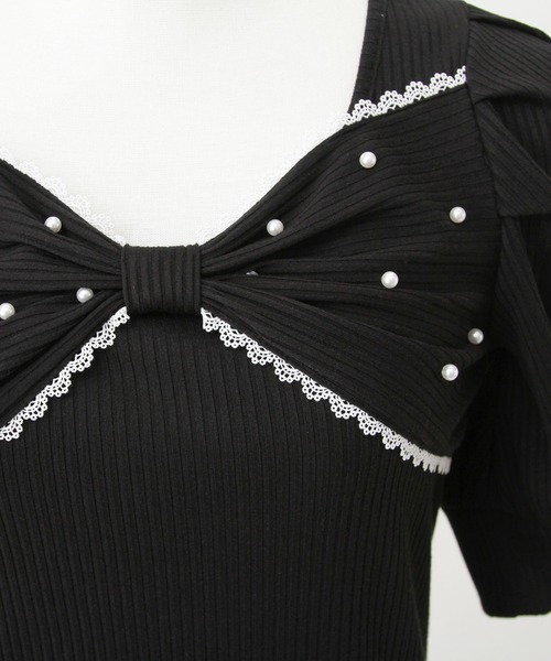 DearMyLove（ディアマイラブ）の「パールリボンリブトップス（Tシャツ/カットソー・レディース・ブラック/ホワイト/サックスブルー/ベビーピンク・MEDIUM/LARGE/LL/3L）」の21枚目の写真