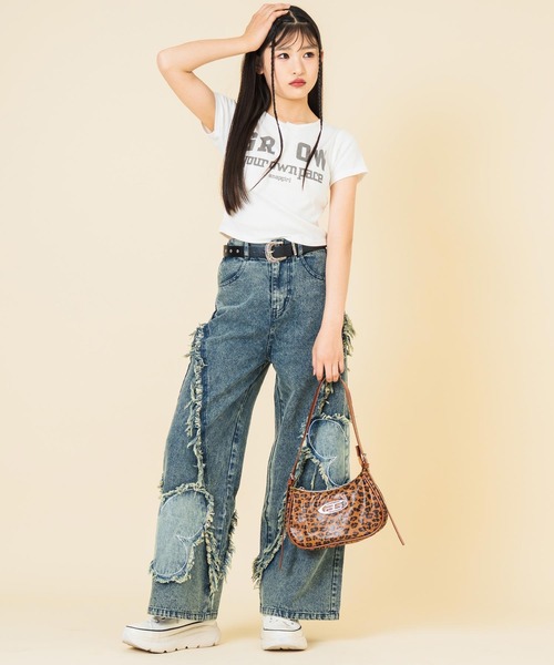 ANAP GiRL(アナップガール)の「メッセージリブトップス(Tシャツ/カットソー・キッズ・カーキ/ホワイト/レッド・S/XS/M)」の9枚目の写真