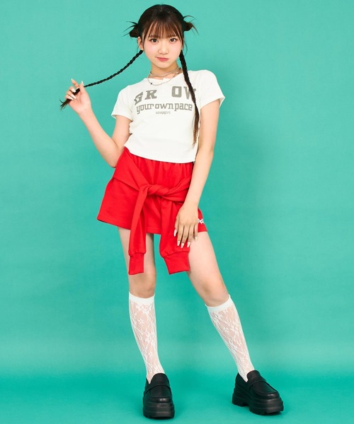 ANAP GiRL(アナップガール)の「メッセージリブトップス(Tシャツ/カットソー・キッズ・カーキ/ホワイト/レッド・S/XS/M)」の10枚目の写真