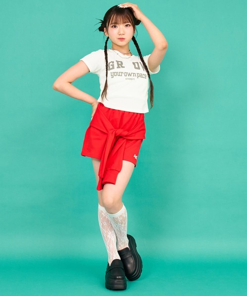 ANAP GiRL(アナップガール)の「メッセージリブトップス(Tシャツ/カットソー・キッズ・カーキ/ホワイト/レッド・S/XS/M)」の11枚目の写真