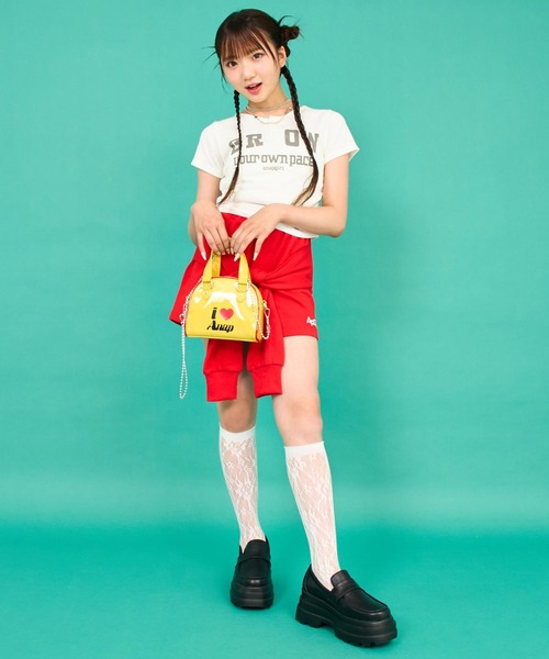ANAP GiRL(アナップガール)の「メッセージリブトップス(Tシャツ/カットソー・キッズ・カーキ/ホワイト/レッド・S/XS/M)」の12枚目の写真