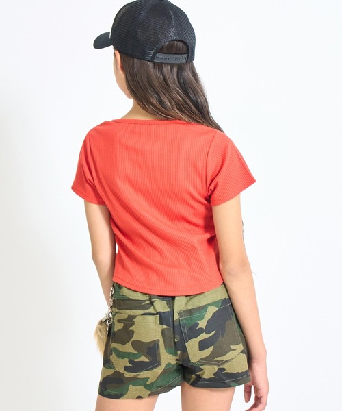 ANAP GiRL(アナップガール)の「メッセージリブトップス(Tシャツ/カットソー・キッズ・カーキ/ホワイト/レッド・S/XS/M)」の6枚目の写真