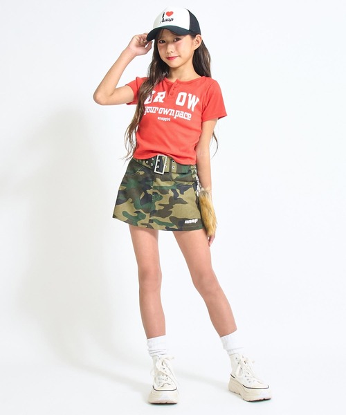 ANAP GiRL(アナップガール)の「メッセージリブトップス(Tシャツ/カットソー・キッズ・カーキ/ホワイト/レッド・S/XS/M)」の7枚目の写真
