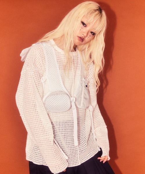 Candy Stripper（キャンディストリッパー）の「CHECKER SHEER トップス（Tシャツ/カットソー・レディース・オフホワイト/ブラック・FREE）」の5枚目の写真