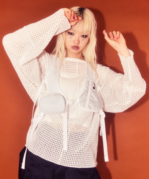 Candy Stripper（キャンディストリッパー）の「CHECKER SHEER トップス（Tシャツ/カットソー・レディース・オフホワイト/ブラック・FREE）」の3枚目の写真