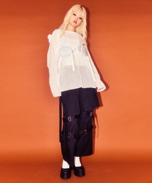 Candy Stripper（キャンディストリッパー）の「CHECKER SHEER トップス（Tシャツ/カットソー・レディース・オフホワイト/ブラック・FREE）」の7枚目の写真