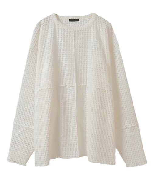 Candy Stripper（キャンディストリッパー）の「CHECKER SHEER トップス（Tシャツ/カットソー・レディース・オフホワイト/ブラック・FREE）」の8枚目の写真