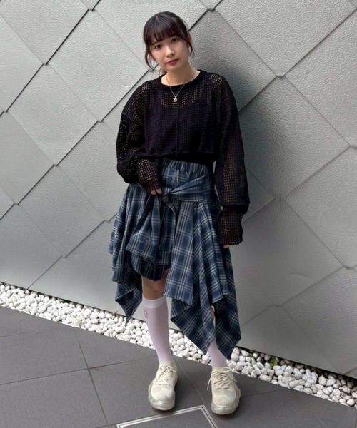 Candy Stripper（キャンディストリッパー）の「CHECKER SHEER トップス（Tシャツ/カットソー・レディース・オフホワイト/ブラック・FREE）」の14枚目の写真