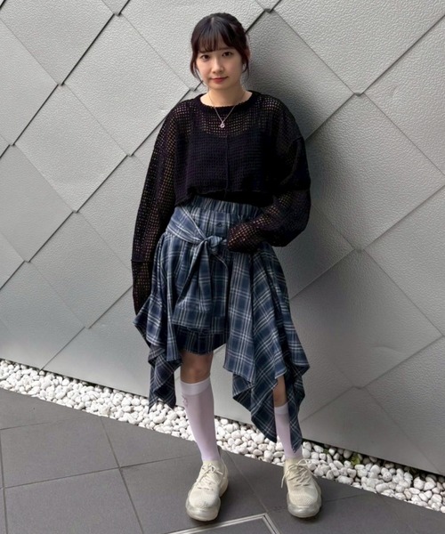 Candy Stripper（キャンディストリッパー）の「CHECKER SHEER トップス（Tシャツ/カットソー・レディース・オフホワイト/ブラック・FREE）」の15枚目の写真