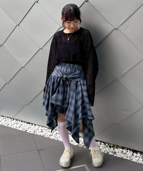 Candy Stripper（キャンディストリッパー）の「CHECKER SHEER トップス（Tシャツ/カットソー・レディース・オフホワイト/ブラック・FREE）」の16枚目の写真