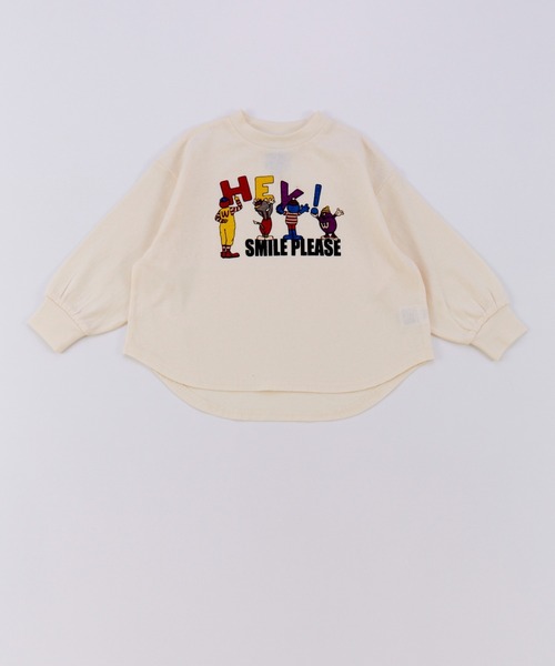 Ocean&Ground（オーシャン&グラウンド）の「SMILE PLEASEﾌﾟﾘﾝﾄTｼｬﾂ（Tシャツ/カットソー・キッズ・キナリ/オリーブ/ブラック・130/120/110/100/90/80/140）」の2枚目の写真