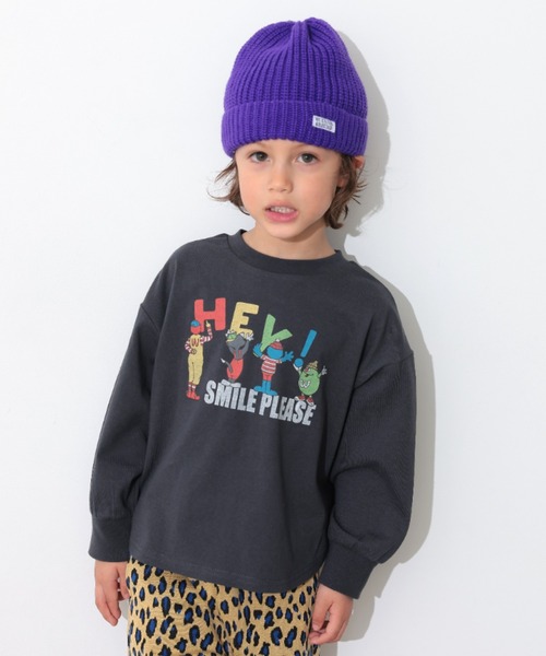 Ocean&Ground（オーシャン&グラウンド）の「SMILE PLEASEﾌﾟﾘﾝﾄTｼｬﾂ（Tシャツ/カットソー・キッズ・キナリ/オリーブ/ブラック・130/120/110/100/90/80/140）」の3枚目の写真