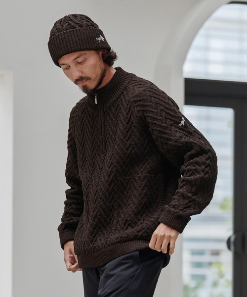 CALL&RESPONSE（コールアンドレスポンス）の「mko12990-ヘリンボーンニットキャップ-サイセンタク（ニットキャップ/ビーニー・メンズ・ブラウン/ベージュ/ブラック・FREE）」の14枚目の写真