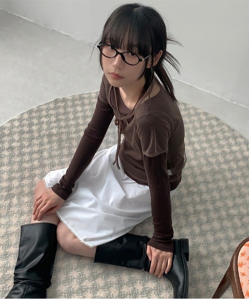 LAC-VERT(ラック・ヴェール)の「シアードットトップス(Tシャツ/カットソー・レディース・ホワイト/ブラウン/ブラック・FREE)」の11枚目の写真