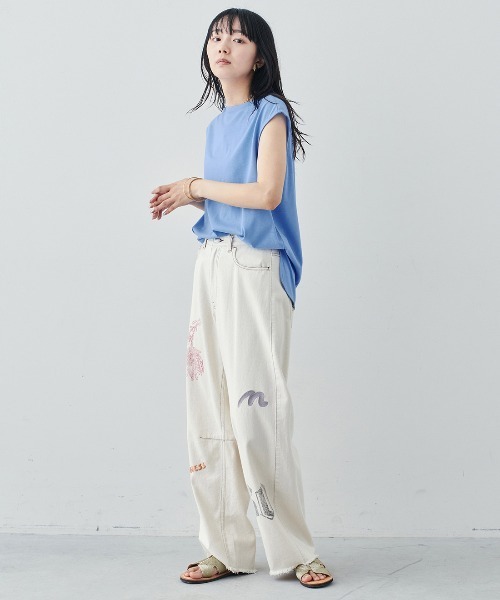 MEDE19F（メデジュウキュウ）の「ＢＲＡＮＤ　ＮＥＷ　ＭＩＸ　ＳＴＹＬＥ　接触冷感のラウンドヘムフレンチスリーブＴシャツ（Tシャツ/カットソー・レディース・ライトブルー/アイボリー/ブラウン・3L/LL/M/S/L）」の10枚目の写真