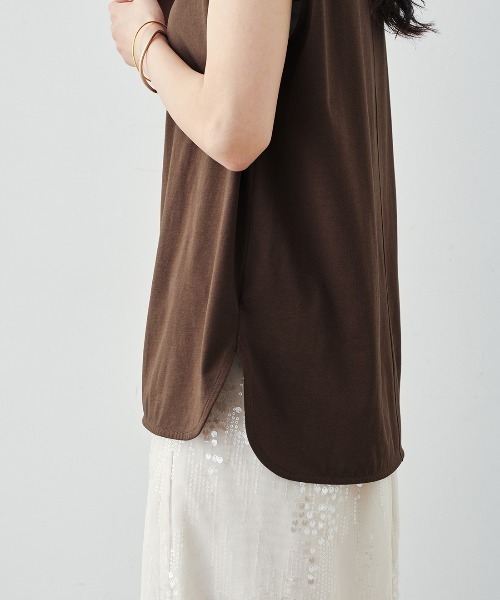 MEDE19F（メデジュウキュウ）の「ＢＲＡＮＤ　ＮＥＷ　ＭＩＸ　ＳＴＹＬＥ　接触冷感のラウンドヘムフレンチスリーブＴシャツ（Tシャツ/カットソー・レディース・ライトブルー/アイボリー/ブラウン・3L/LL/M/S/L）」の14枚目の写真