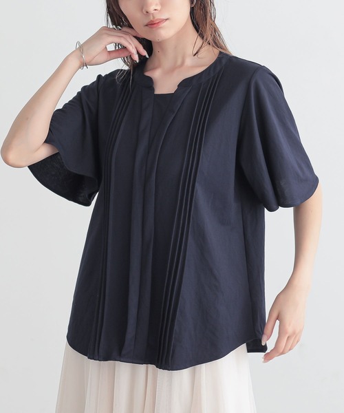 n'OrLABEL(ノアールレーベル)の「【接触冷感】カノコブラウス見えカットソー(Tシャツ/カットソー・レディース・オフホワイト/ブルー/ネイビー・1/2)」の2枚目の写真