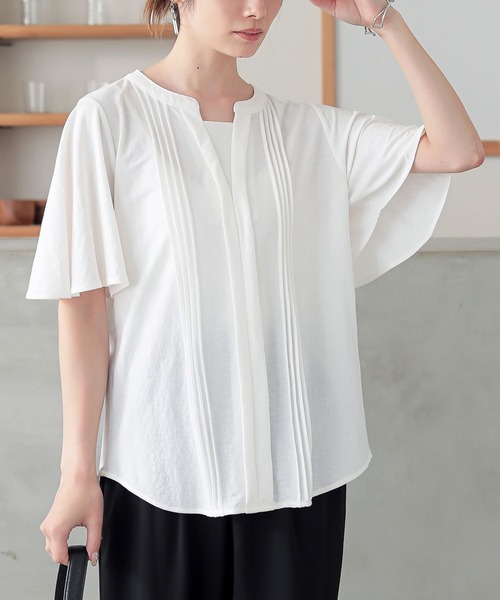 n'OrLABEL(ノアールレーベル)の「【接触冷感】カノコブラウス見えカットソー(Tシャツ/カットソー・レディース・オフホワイト/ブルー/ネイビー・1/2)」の4枚目の写真