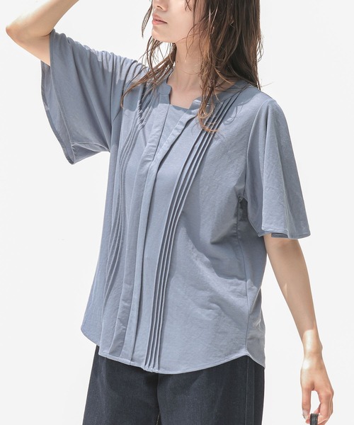 n'OrLABEL(ノアールレーベル)の「【接触冷感】カノコブラウス見えカットソー(Tシャツ/カットソー・レディース・オフホワイト/ブルー/ネイビー・1/2)」の10枚目の写真