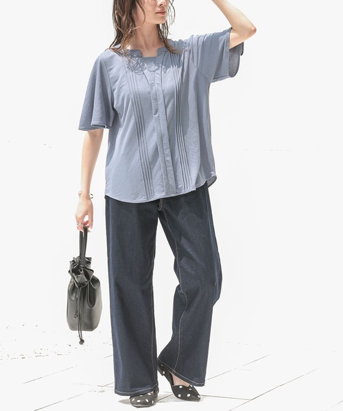 n'OrLABEL(ノアールレーベル)の「【接触冷感】カノコブラウス見えカットソー(Tシャツ/カットソー・レディース・オフホワイト/ブルー/ネイビー・1/2)」の13枚目の写真