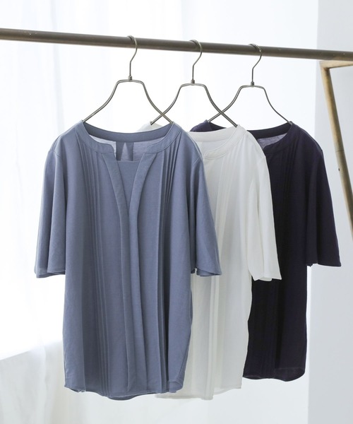 n'OrLABEL(ノアールレーベル)の「【接触冷感】カノコブラウス見えカットソー(Tシャツ/カットソー・レディース・オフホワイト/ブルー/ネイビー・1/2)」の18枚目の写真